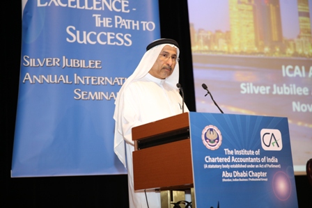 Governor of Central Bank of the UAE, H.E. Sultan Bin Nasser Al Suwaidi addresses the delegates during the conference.