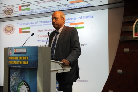 R. Bupathy, a tax expert from India, presents his analysis on the “Changes in Direct Taxation and with reference to NRI”, during an event organised by the Abu Dhabi Chapter of the Institute of Chartered Accountants of India (ICAI), in the UAE’s Capital.