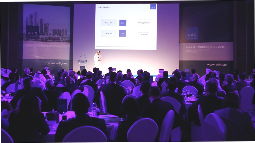Jassim Alseddiqi, CEO of ADFG, addresses 300-plus investors and partners...