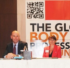 ATTENTIVE: Stuart Dunlop, the Association of Chartered Certified Accountants (ACCA) head of Middle East (left) listens to the proceedings with his UAE counterpart Susie Isaacson, during the association’s new members’ induction ceremony in Dubai. 